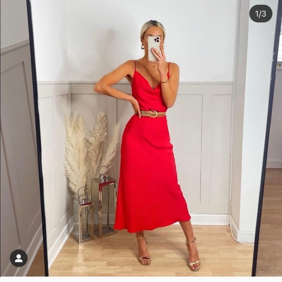 NWT ZARA Satin Dress Red S Blogger’s Favorite - Picture 7 of 9